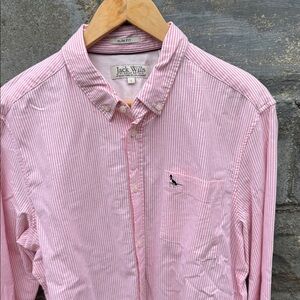 Jack Wills button down shirt slim fit size large pink white striped oxford